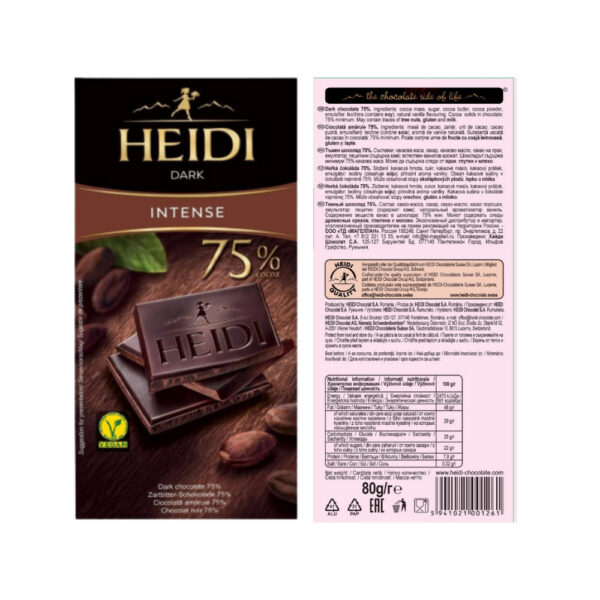 heidi 75% cocoa dark chocolate vegan bar low calorie 2