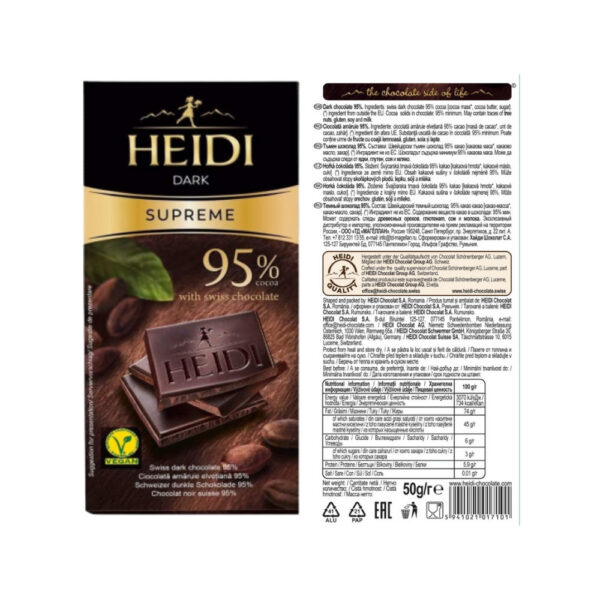 heidi 95% cocoa dark chocolate vegan bar low calorie 2