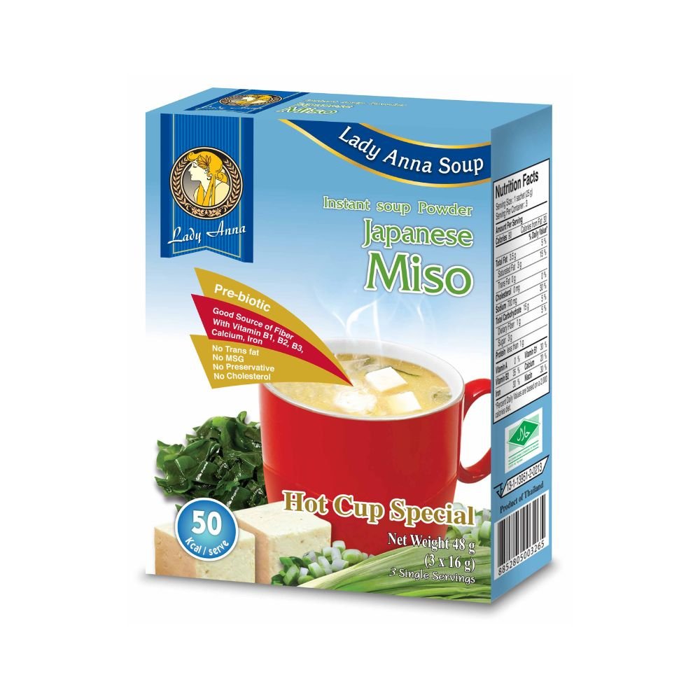 Lady Anna Instant Soup - Japanese Miso 48g |Imported | Ready in Minutes |Add hot water | No Cholesterol |No Additives or Preservatives |Pre-Biotic |Good Source of Calcium | High Fiber | High Vitamin | Vegetarian | Serves 3 1 Lady Anna Instant Soup - Japanese Miso 48g |Imported | Ready in Minutes |Add hot water | No Cholesterol |No Additives or Preservatives |Pre-Biotic |Good Source of Calcium | High Fiber | High Vitamin | Vegetarian | Serves 3