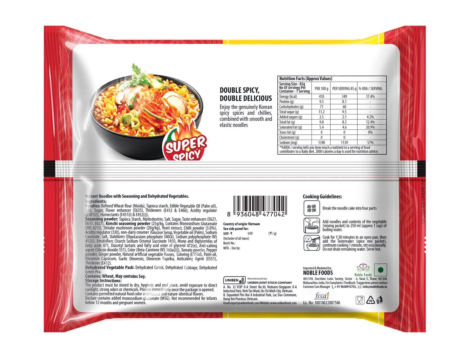 Reeva Korean Kimchi Instant Noodles 85g 2 Reeva Korean Kimchi Instant Noodles 85g - Image 2